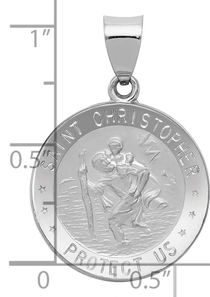 14k White Gold 14k White Gold Polished/Satin St Christopher Medal Hollow Pendant