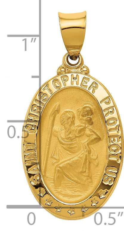 14k Yellow Gold 14k Polished and Satin St. Christopher Medal Hollow Pendant