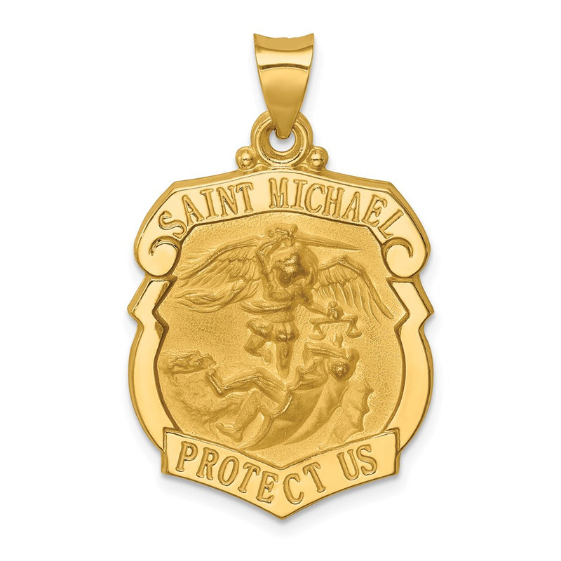 14k Yellow Gold 14k Polished and Satin St. Michael Badge Medal Hollow Pendant