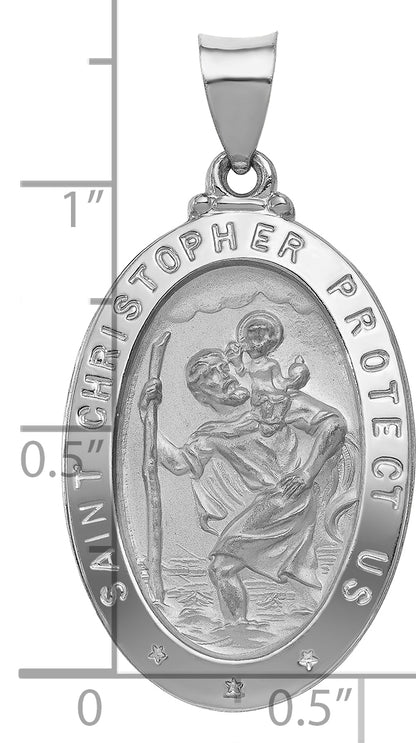 14k White Gold 14k White Gold Polished/Satin St Christopher Medal Hollow Pendant