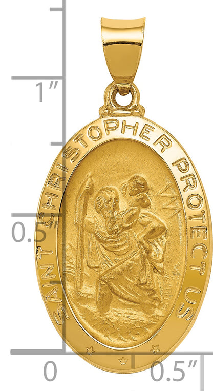 14k Yellow Gold 14k Polished and Satin St Christopher Medal Hollow Pendant