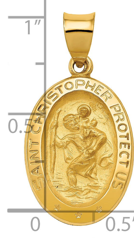 14k Yellow Gold 14k Polished and Satin St Christopher Medal Hollow Pendant