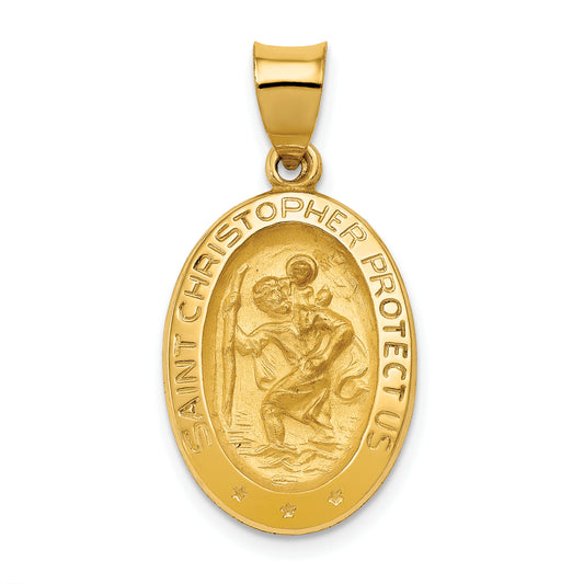 14k Yellow Gold 14k Polished and Satin St Christopher Medal Hollow Pendant