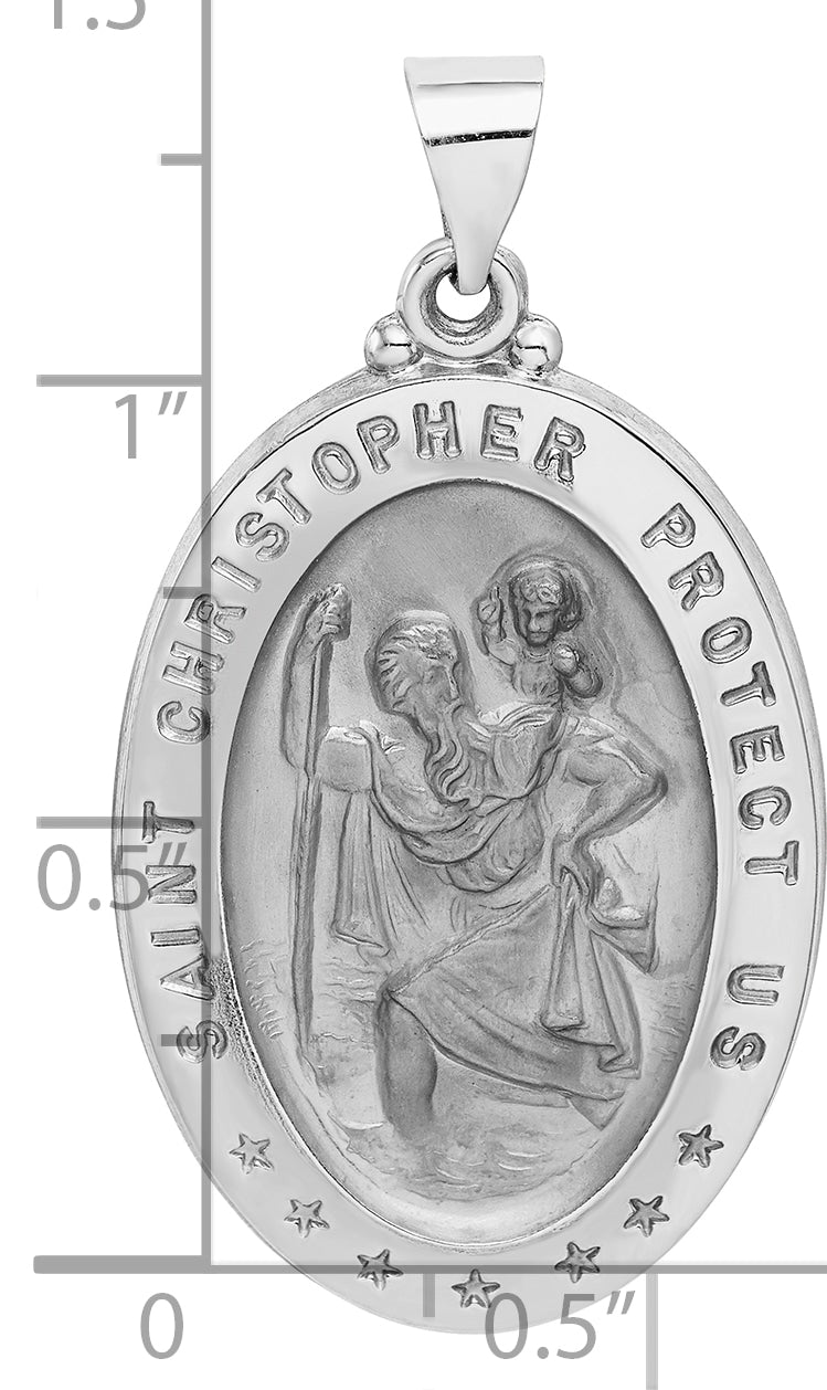 14k White Gold 14k White Gold Polished/Satin St Christopher Medal Hollow Pendant
