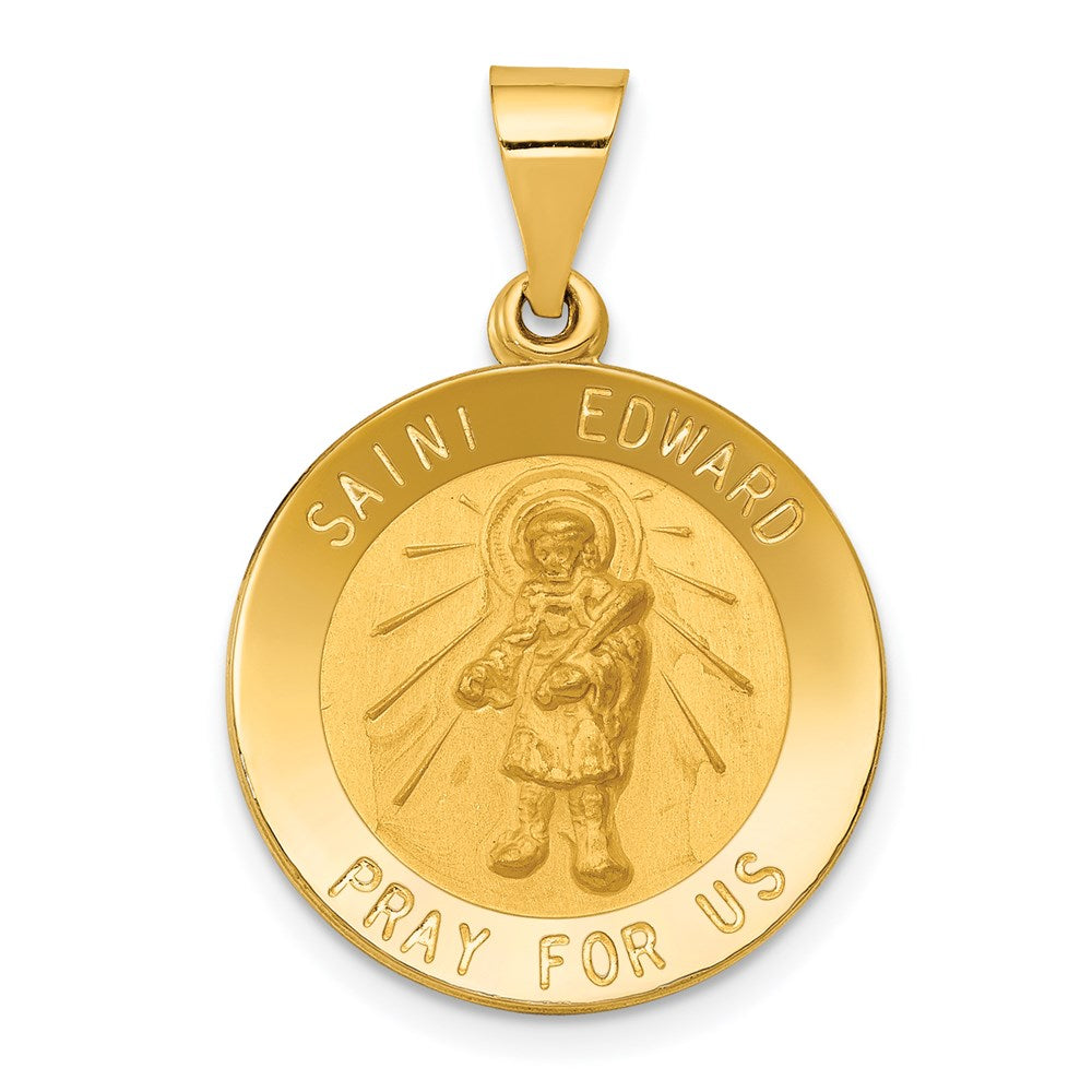 14k Yellow Gold 14k Polished and Satin St Edward Medal Hollow Pendant