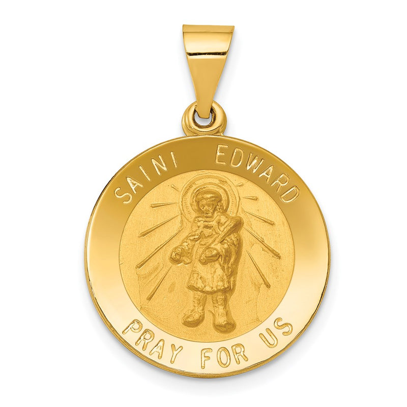 14k Yellow Gold 14k Polished and Satin St Edward Medal Hollow Pendant