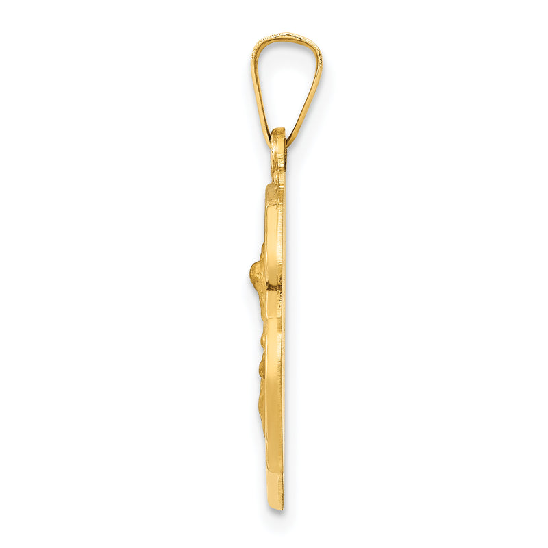 14k Yellow Gold 14k Polished and Satin St Michael Badge Medal Hollow Pendant