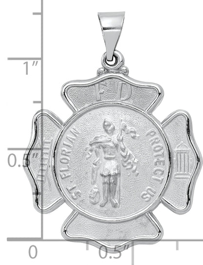 14k White Gold 14k White Gold Polish/Satin St Florian Badge Medal Hollow Pendant