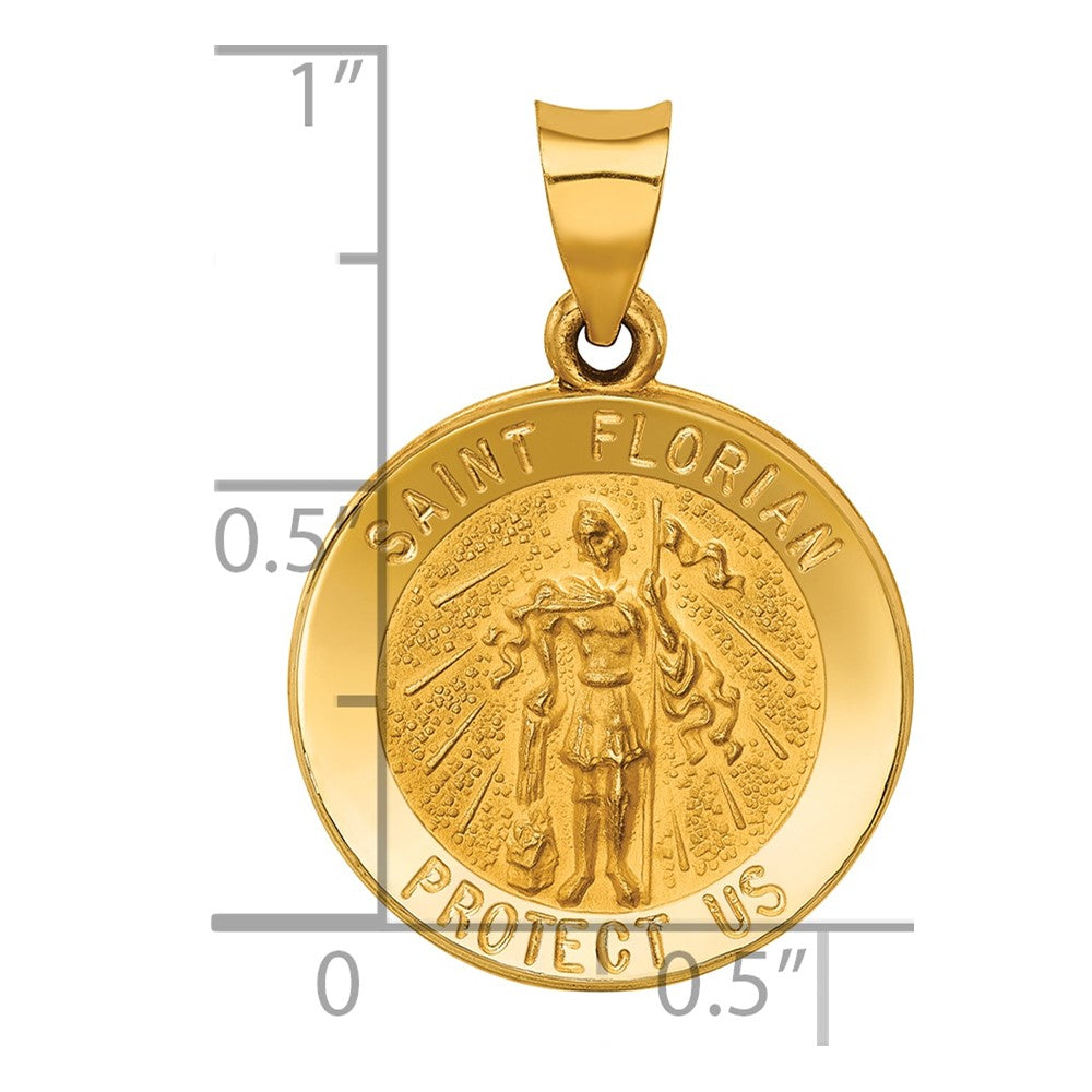 14k Yellow Gold 14k Polished and Satin St Florian Medal Hollow Pendant