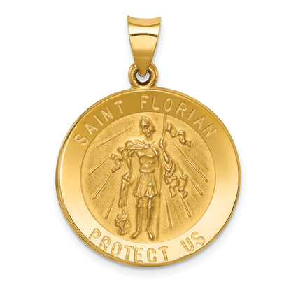 14K Yellow Gold Polished And Satin St Florian Medal Hollow Pendant