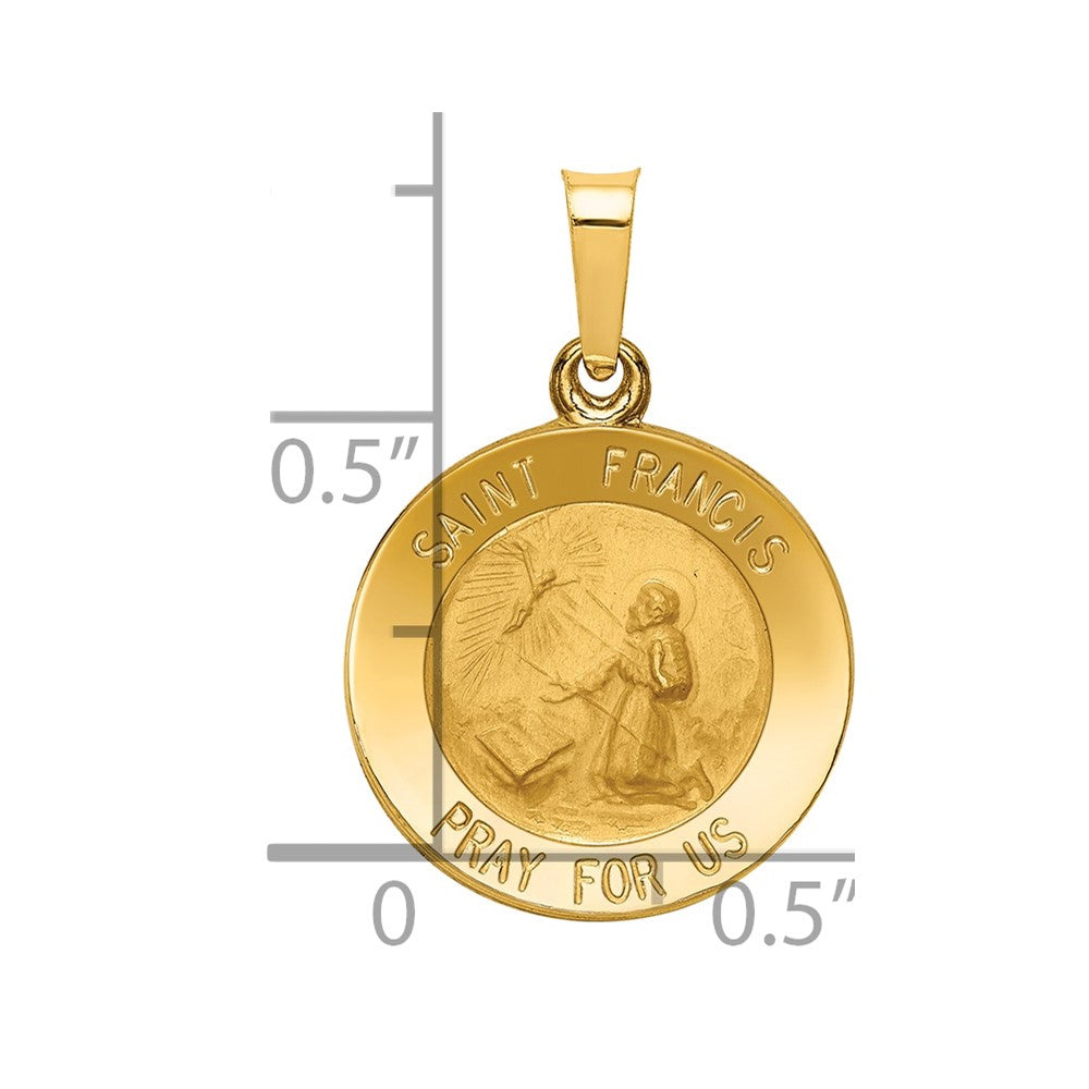 14k Yellow Gold 14k Polished and Satin St Francis Medal Hollow Pendant