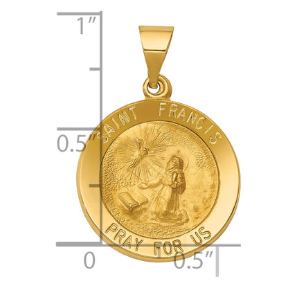 14k Yellow Gold 14k Polished and Satin St Francis Medal Hollow Pendant