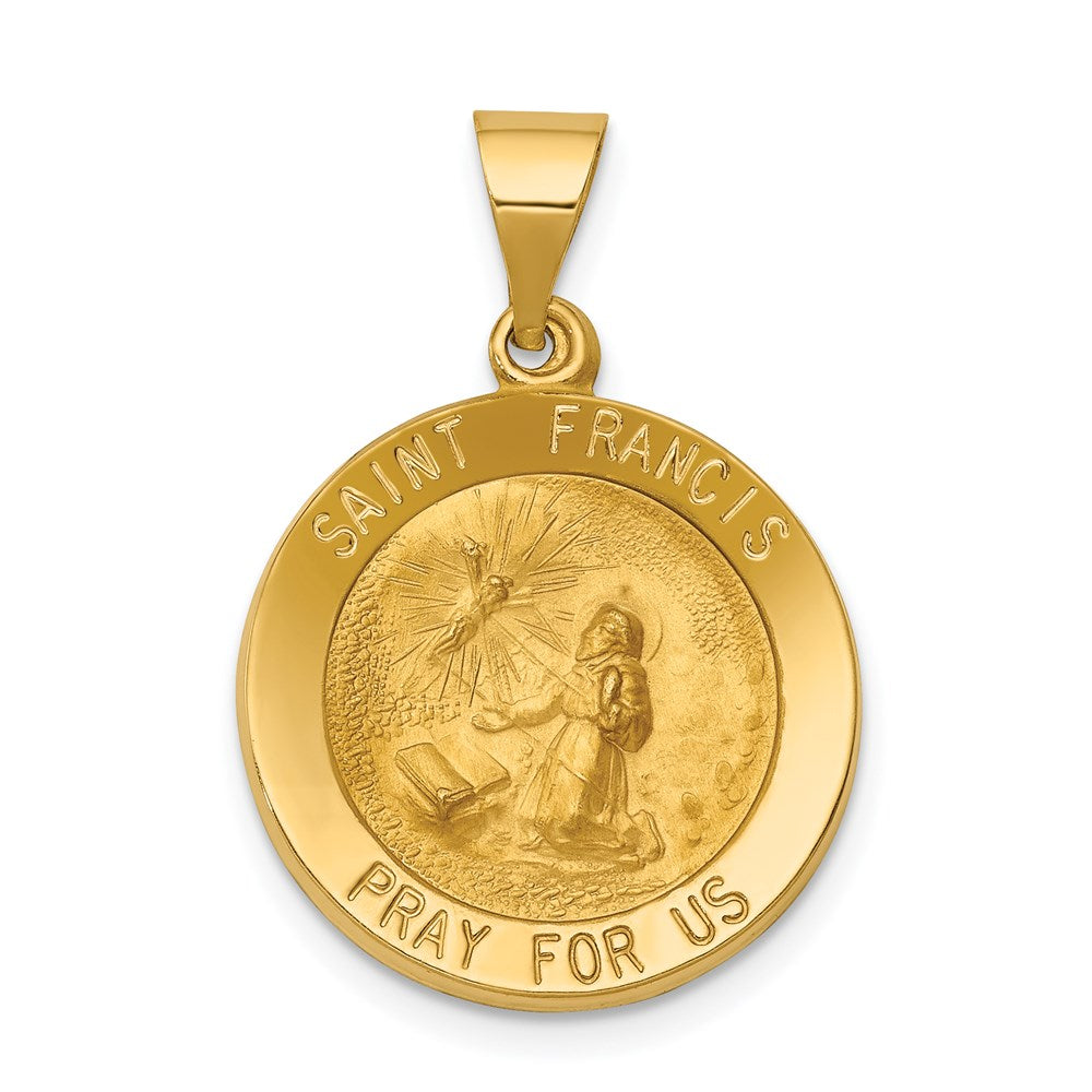14k Yellow Gold 14k Polished and Satin St Francis Medal Hollow Pendant