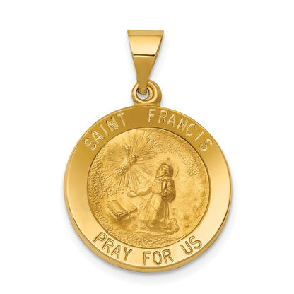 14k Yellow Gold 14k Polished and Satin St Francis Medal Hollow Pendant