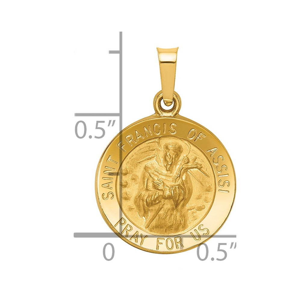 14k Yellow Gold 14k Polished and Satin St Francis of Assisi Medal Hollow Pendant