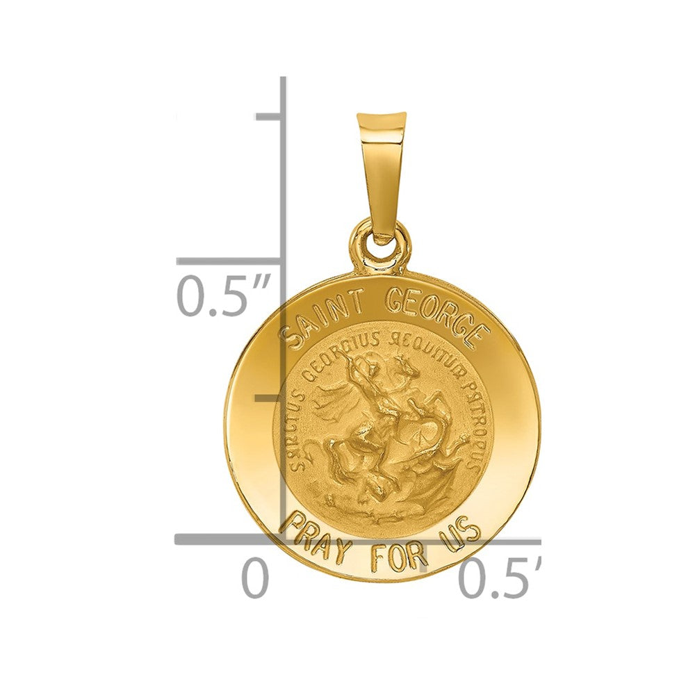 14k Yellow Gold 14k Polished and Satin St George Medal Hollow Pendant