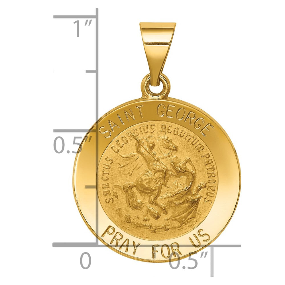 14k Yellow Gold 14k Polished and Satin St George Medal Hollow Pendant