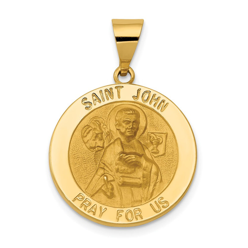 14k Yellow Gold 14k Polished and Satin St John Medal Hollow Pendant