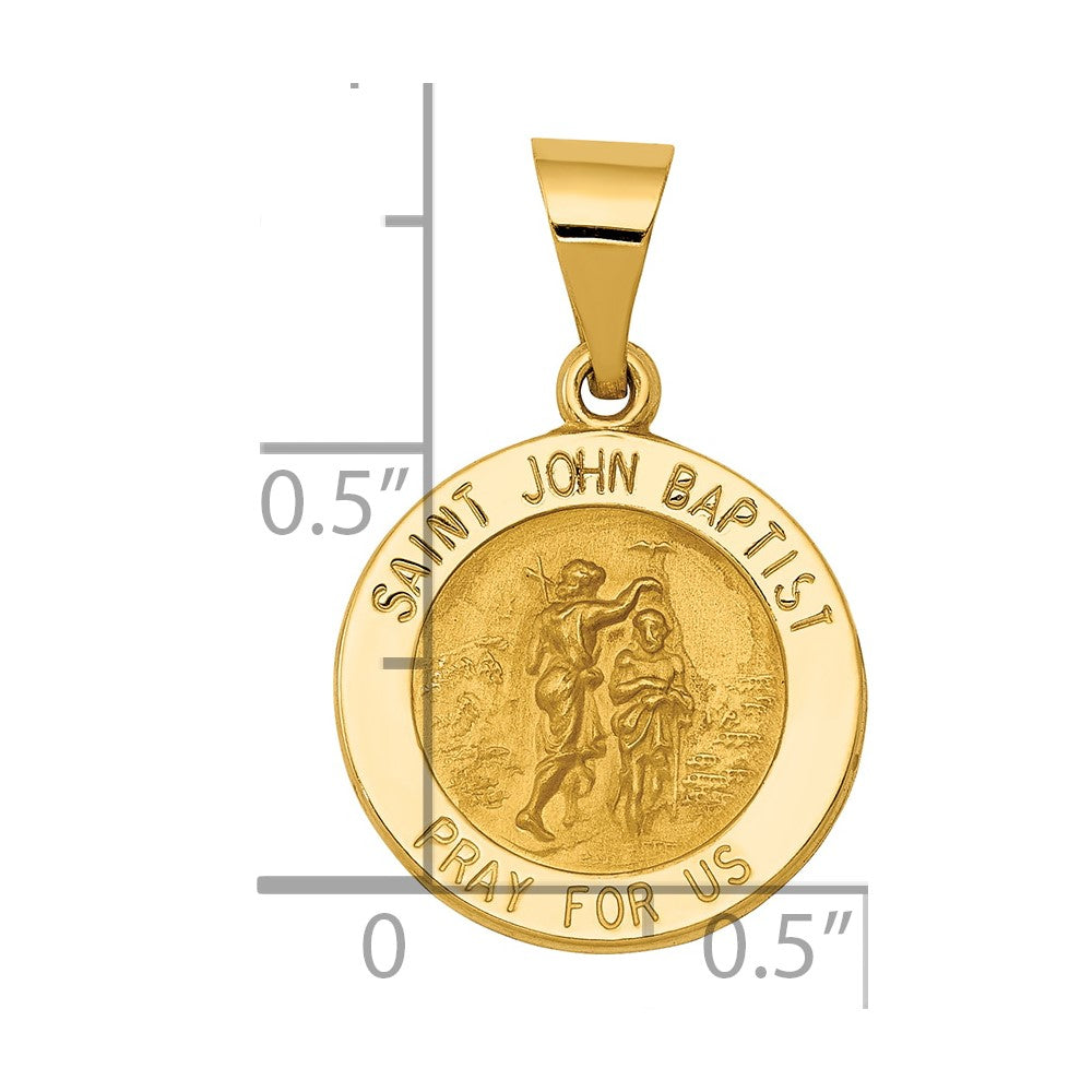 14k Yellow Gold 14k Polished and Satin St John Baptist Medal Hollow Pendant