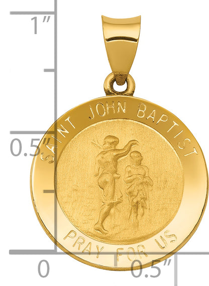 14k Yellow Gold 14k Polished and Satin St John Baptist Medal Hollow Pendant