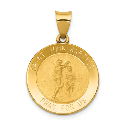 14k Yellow Gold 14k Polished and Satin St John Baptist Medal Hollow Pendant