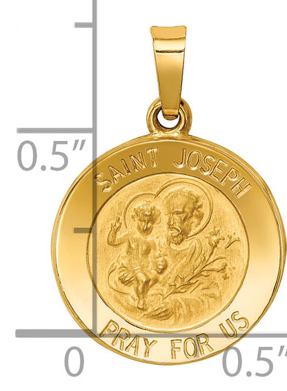 14k Yellow Gold 14k Polished and Satin St Joseph Medal Hollow Pendant