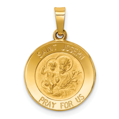 14k Yellow Gold 14k Polished and Satin St Joseph Medal Hollow Pendant