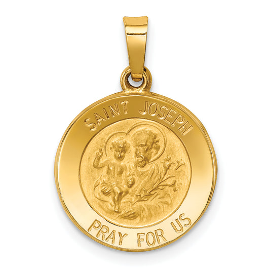 14k Yellow Gold 14k Polished and Satin St Joseph Medal Hollow Pendant