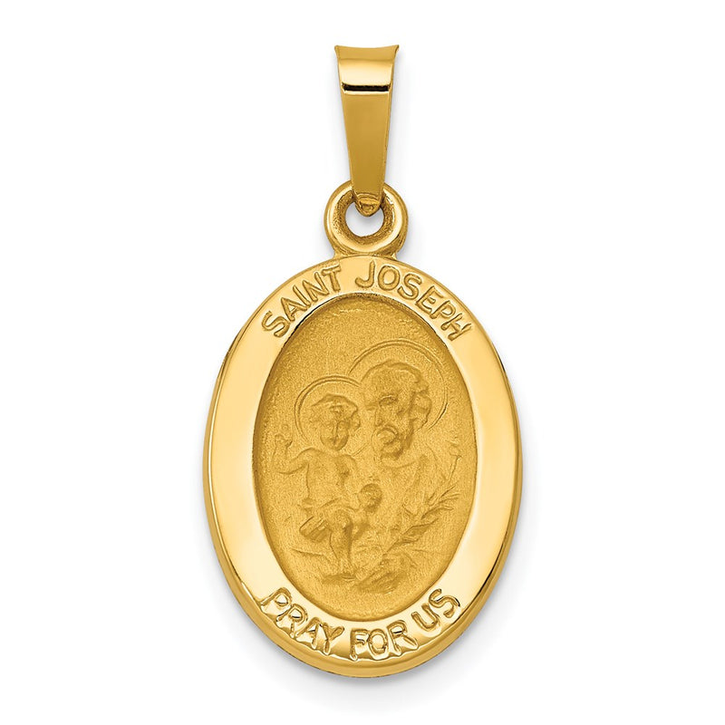 14k Yellow Gold 14k Polished and Satin St Joseph Medal Hollow Pendant