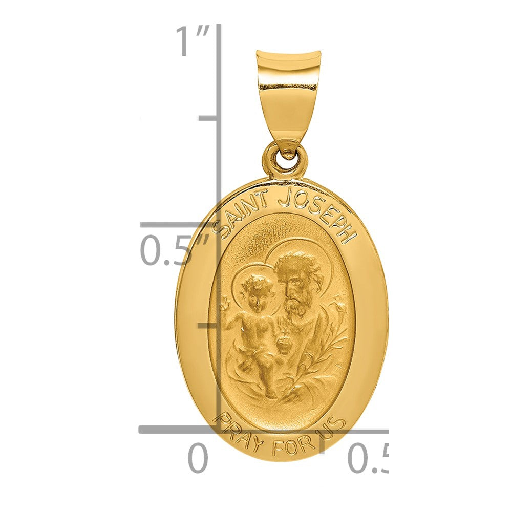 14k Yellow Gold 14k Polished and Satin St Joseph Medal Hollow Pendant
