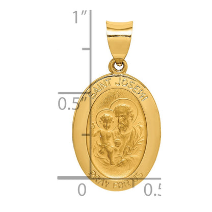 14k Yellow Gold 14k Polished and Satin St Joseph Medal Hollow Pendant