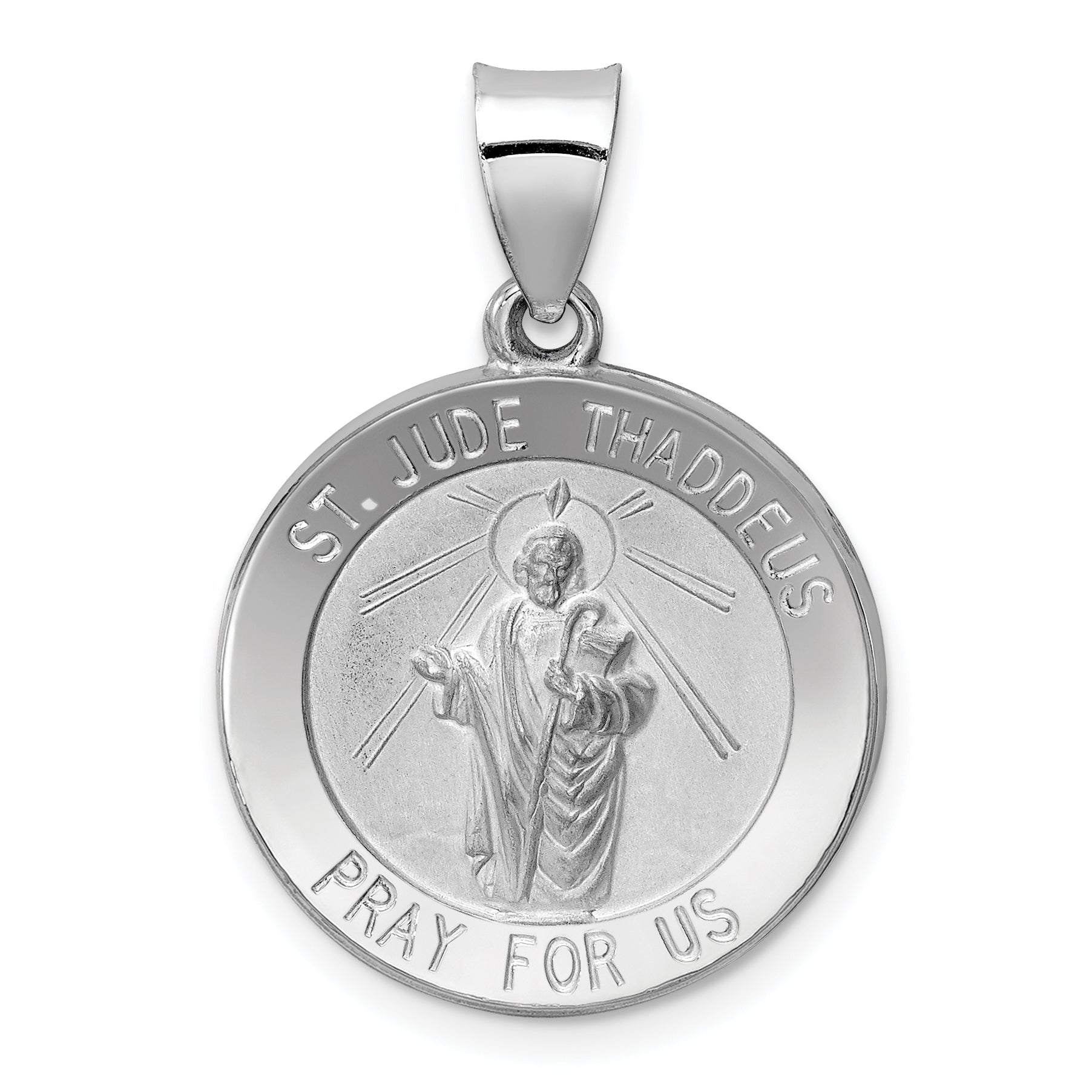 14k White Gold 14K White Gold Polish/Satin St Jude Thaddeus Medal Hollow Pendant
