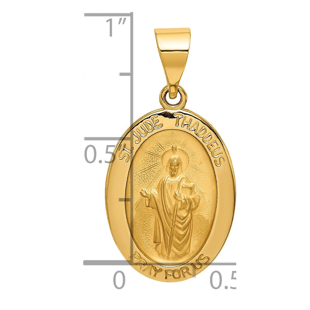 14k Yellow Gold 14k Polished and Satin St Jude Thaddeus Medal Hollow Pendant