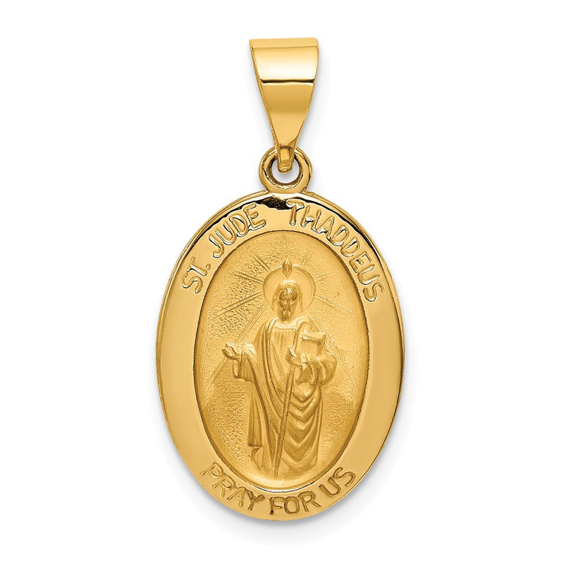 14k Yellow Gold 14k Polished and Satin St Jude Thaddeus Medal Hollow Pendant