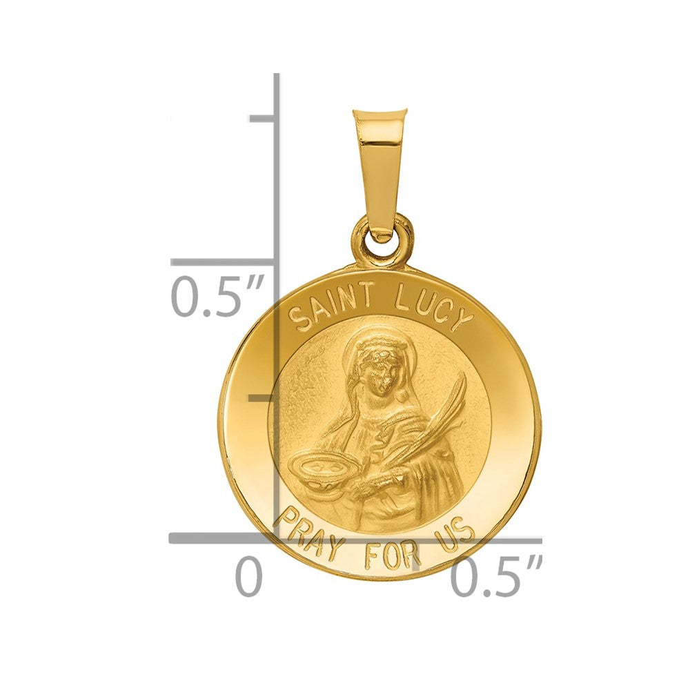 14k Yellow Gold 14k Polished and Satin St Lucy Medal Hollow Pendant