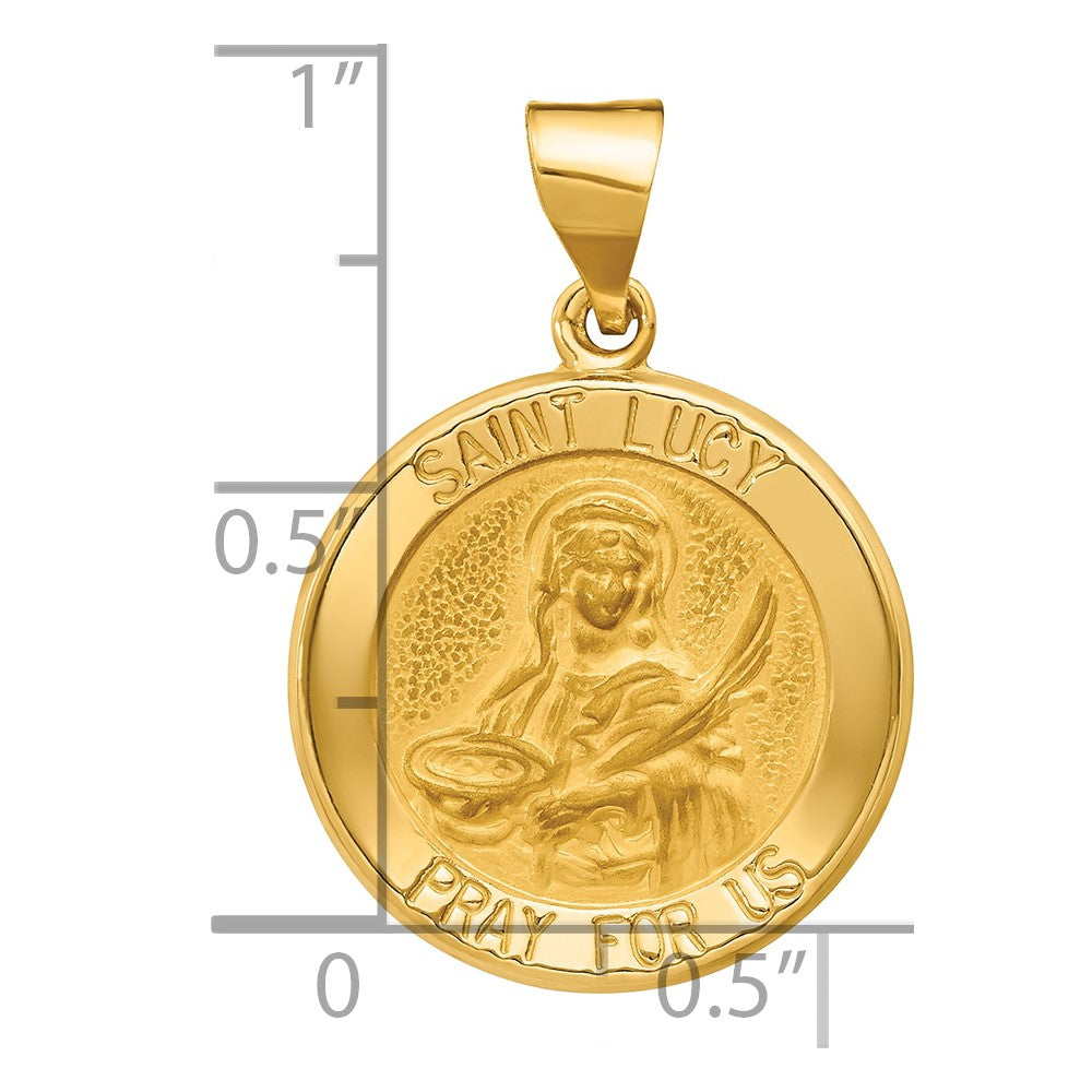 14k Yellow Gold 14k Polished and Satin St Lucy Medal Hollow Pendant