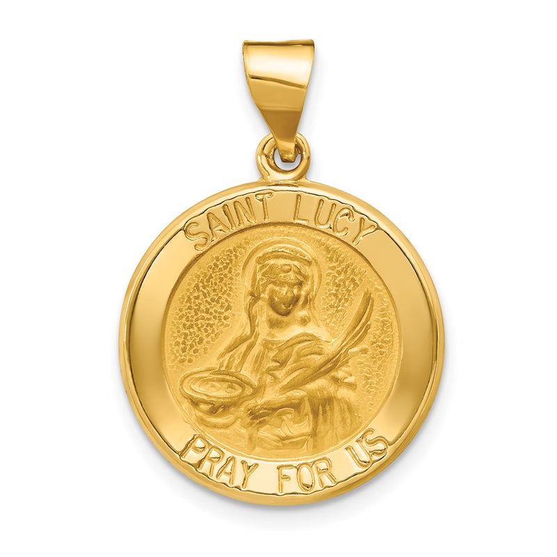 14k Yellow Gold 14k Polished and Satin St Lucy Medal Hollow Pendant