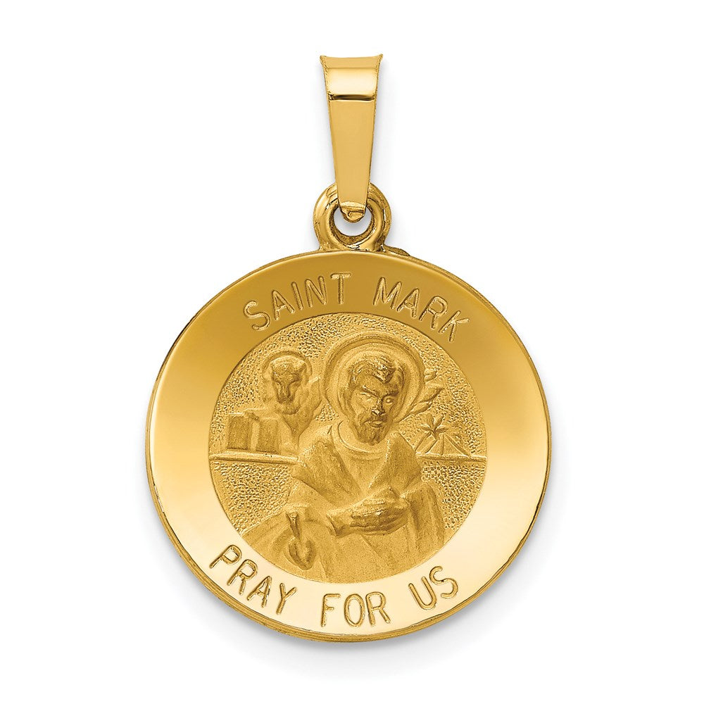 14k Yellow Gold 14k Polished and Satin St Mark Medal Hollow Pendant