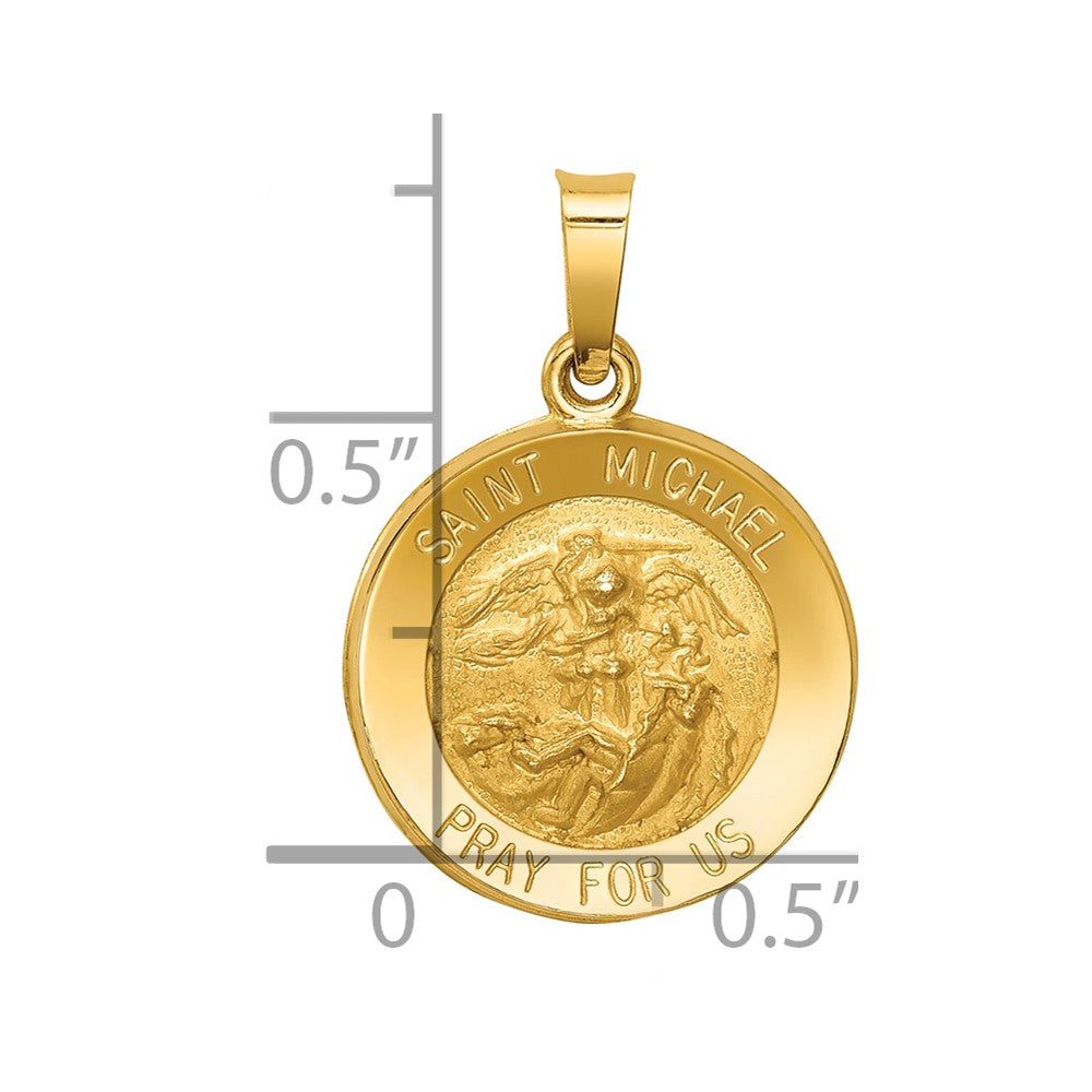 14k Yellow Gold 14k Polished and Satin St Michael Medal Hollow Pendant