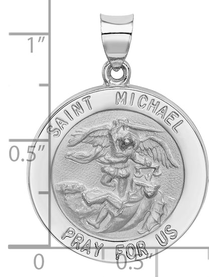 14k White Gold 14k White Gold Polished/Satin St Michael Medal Hollow Pendant