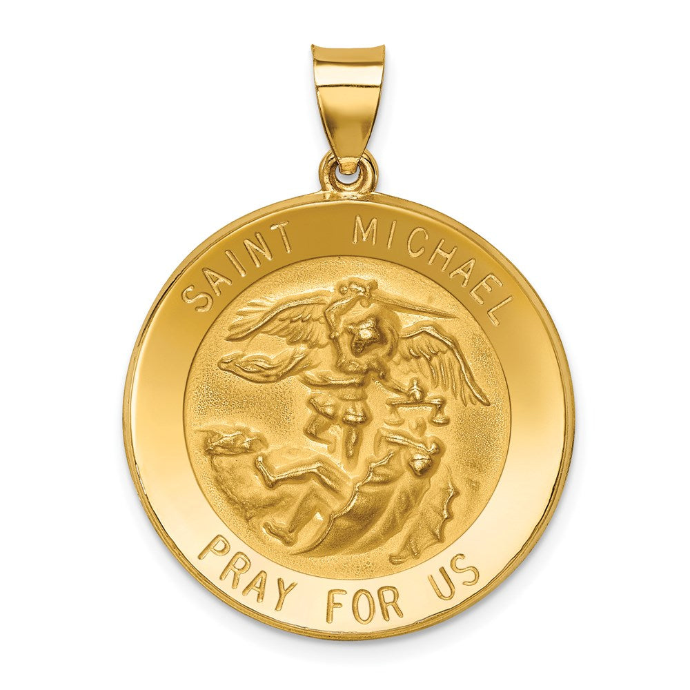14k Yellow Gold 14k Polished and Satin St Michael Medal Hollow Pendant
