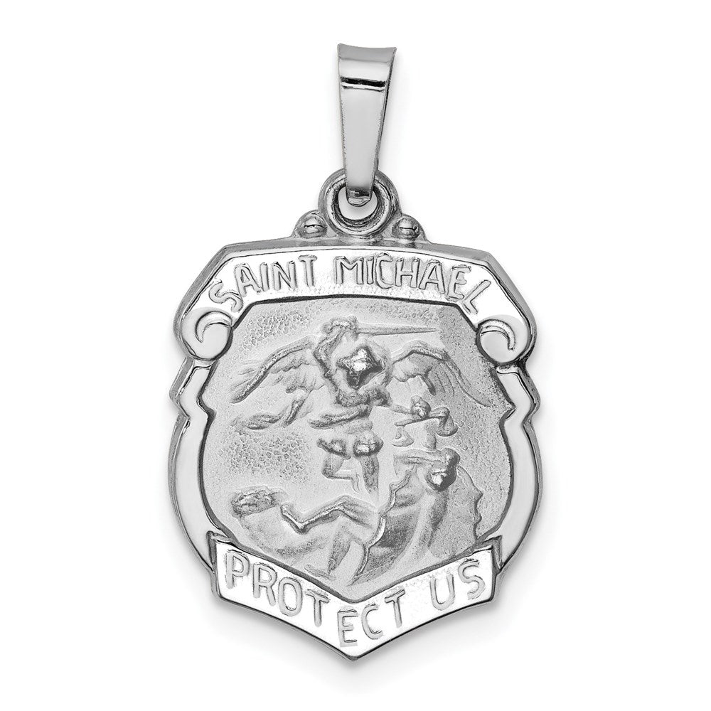 14k White Gold 14k White Gold Polished and Satin St Michael Medal Hollow Pendant