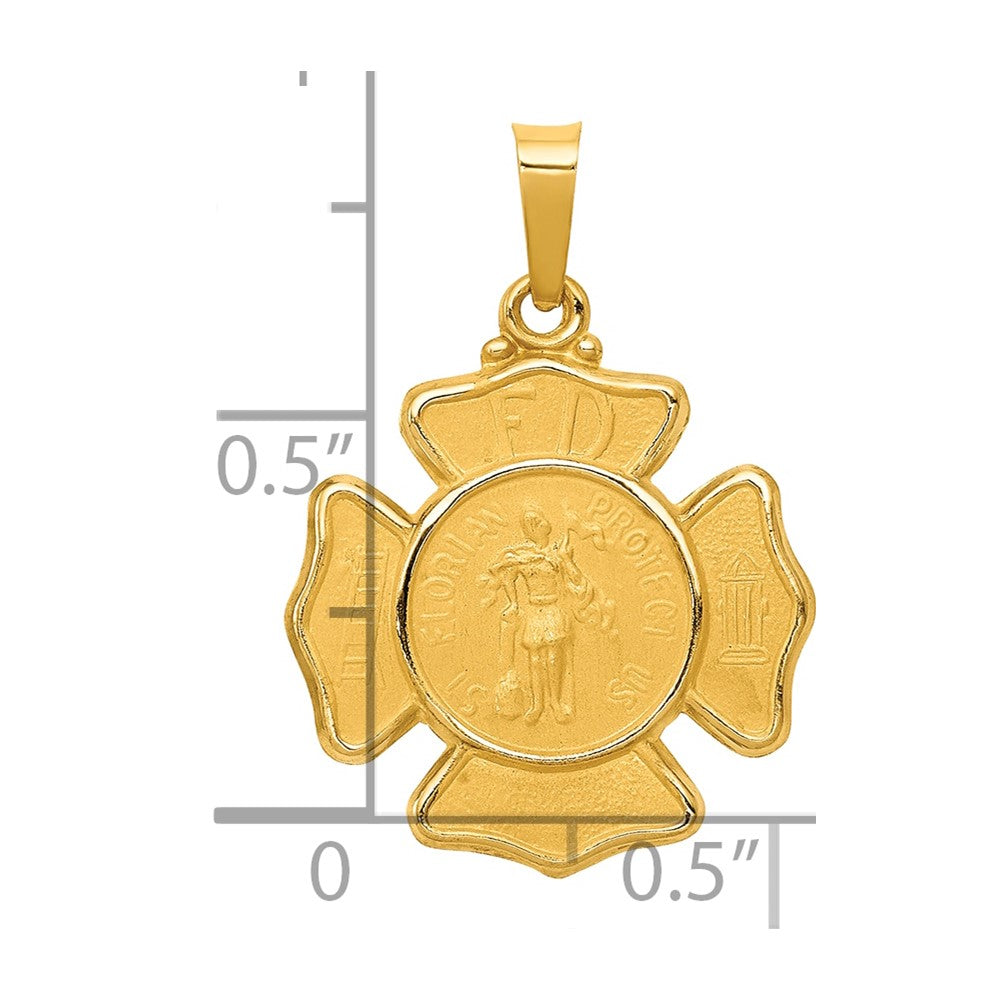 14k Yellow Gold 14k Polished and Satin St Florian Badge Medal Hollow Pendant