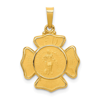 14k Yellow Gold 14k Polished and Satin St Florian Badge Medal Hollow Pendant