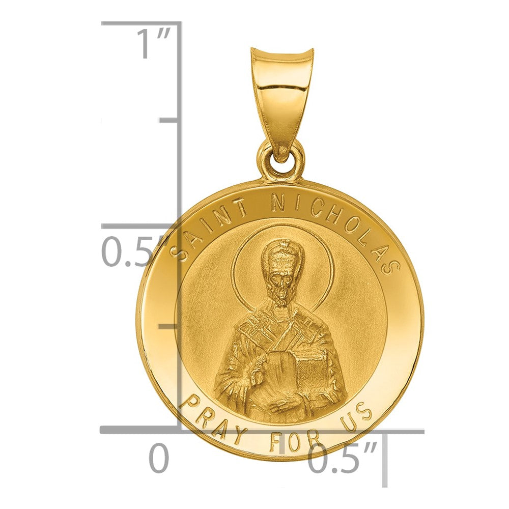 14k Yellow Gold 14k Polished and Satin St Nicholas Medal Hollow Pendant