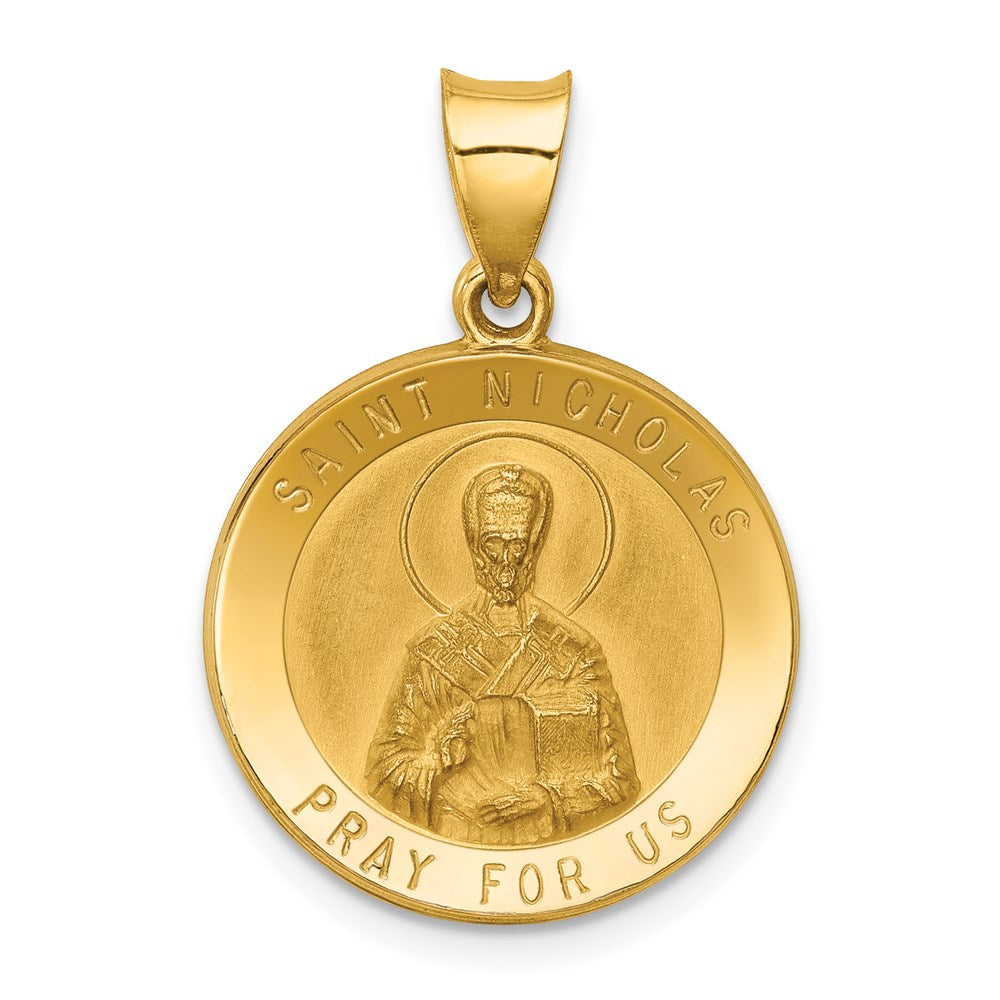 14k Yellow Gold 14k Polished and Satin St Nicholas Medal Hollow Pendant