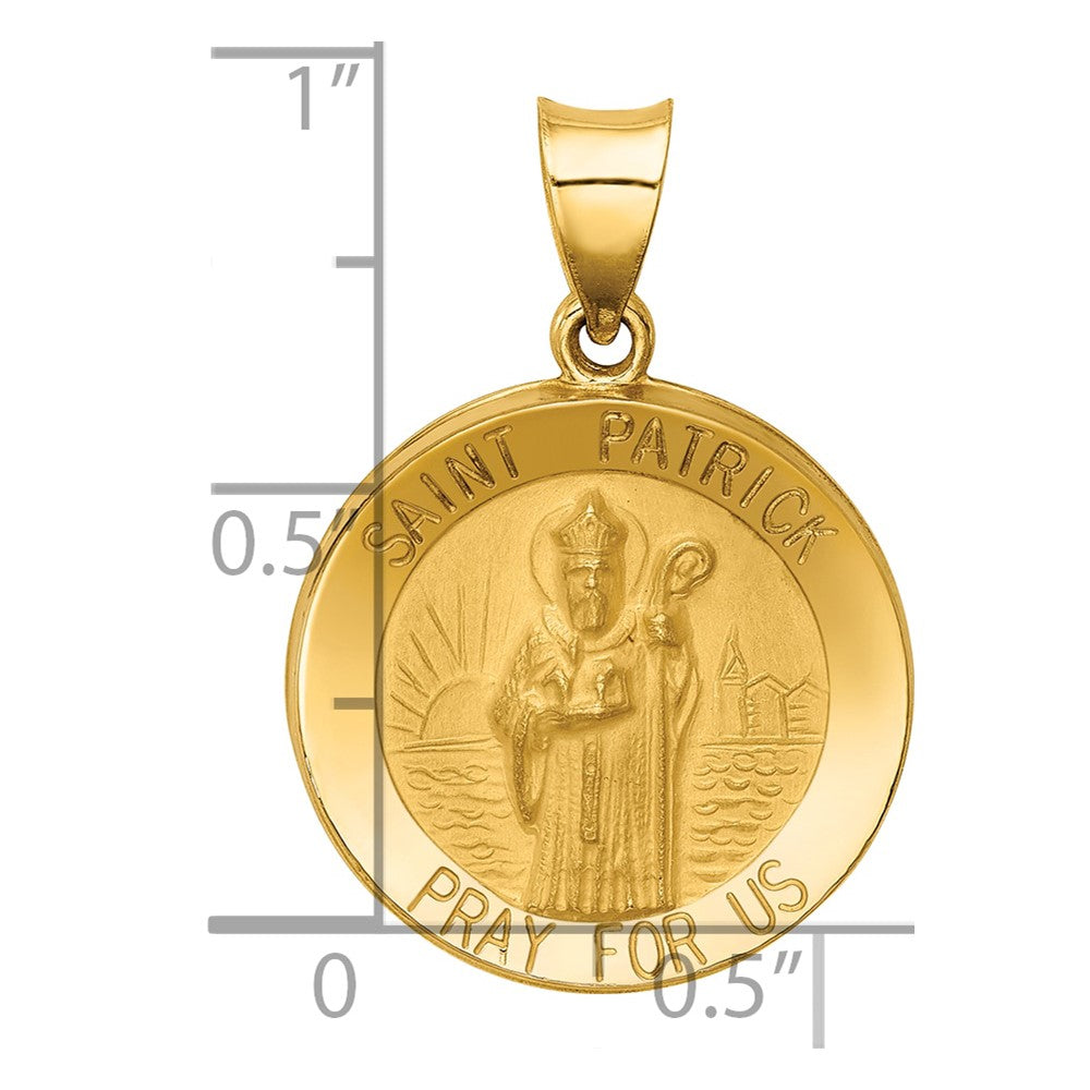 14k Yellow Gold 14k Polished and Satin St Patrick Medal Hollow Pendant