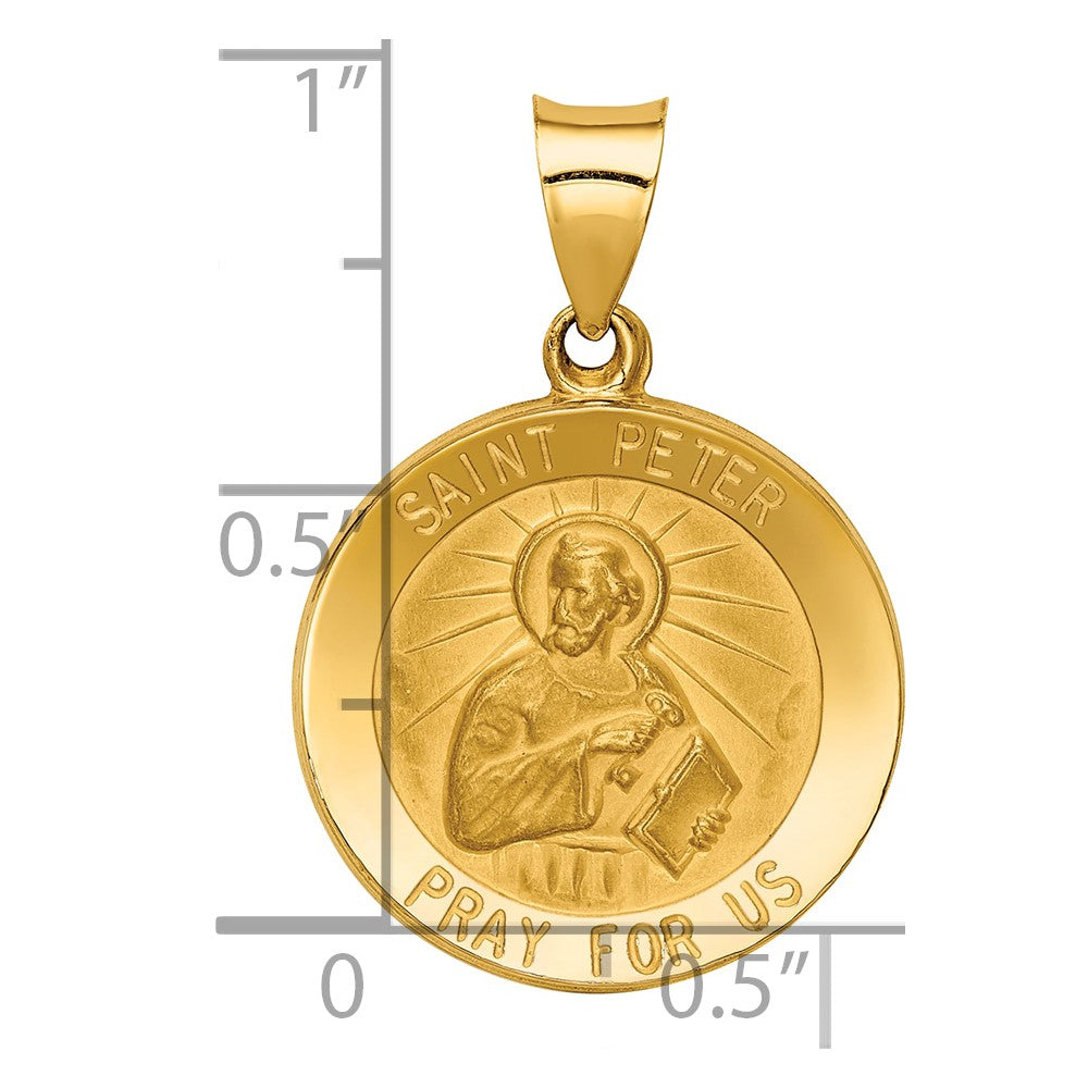 14k Yellow Gold 14k Polished and Satin St Peter Medal Hollow Pendant