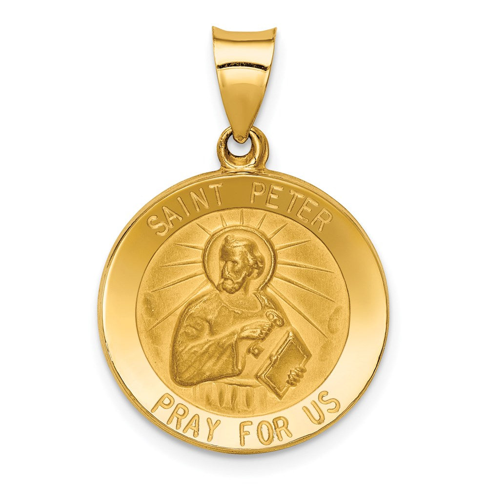 14k Yellow Gold 14k Polished and Satin St Peter Medal Hollow Pendant