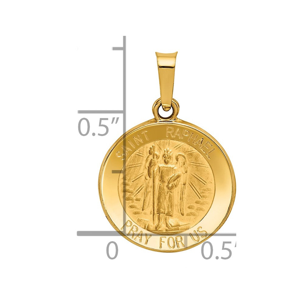 14k Yellow Gold 14k Polished and Satin St Raphael Medal Hollow Pendant